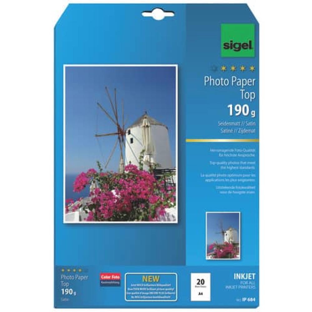Inkjet Fotopapier Top A4, seidenmatt 190 g qm 20 Blatt SIGEL IP684 (4004360998379)