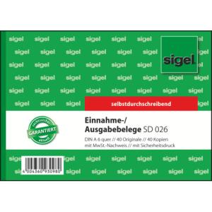 Ausgabe- Einnahmebelege mit Sicherheitsdruck A6 quer 1. und 2. Blatt bedruckt SD MP 2x40 Blatt SIGEL SD026 (400436093098