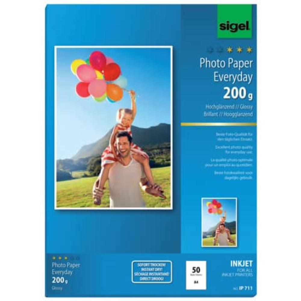 Inkjet Fotopapier Everyday A4, hochglänzend 200 g qm 50 Blatt SIGEL IP711 (4004360998898)
