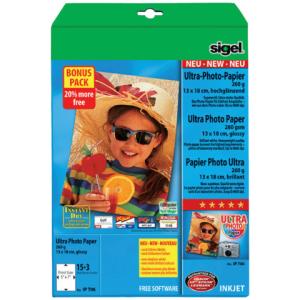 Inkjet Fotopapier Ultra 13x18 cm hochglänzend 260 g qm 18 Blatt SIGEL IP706 (4004360997631)
