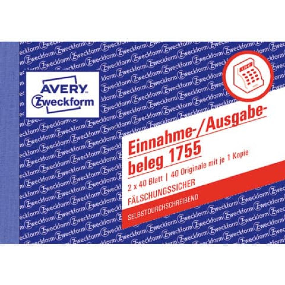 Einnahme- Ausgabebeleg A6 quer SD MP fälschungssicher 2x40 Blatt weiß gelb AVERY ZWECKFORM 1755 (4004182017555)