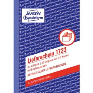 Lieferscheine mit Empfangsschein DIN A6, mit Empfangsschein 3x40 Blatt weiß gelb rosa AVERY ZWECKFORM 1723 (400418201723