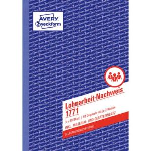 Lohnarbeit-Nachweis DIN A5, selbstdurchschreibend 3x40 Blatt weiß gelb rosa AVERY ZWECKFORM 1771 (4004182017715)