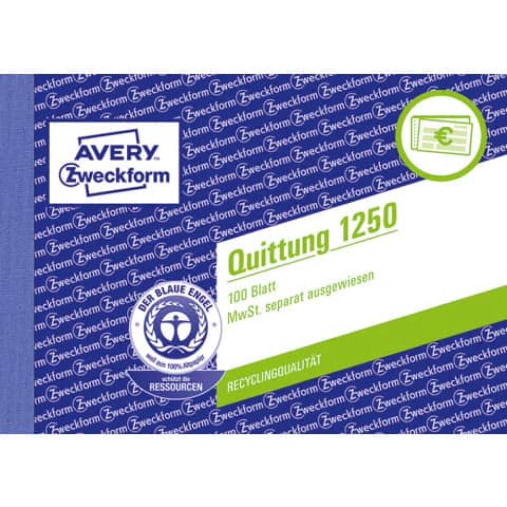 Quittung MwSt. separat ausgewiesen A6 quer MP fälschungssicher 100 Blatt weiß AVERY ZWECKFORM 1250 (4004182012505)