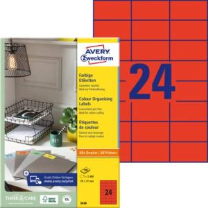 Etiketten 70x37 mm rot 2.400 Etiketten 100 Blatt permanent AVERY ZWECKFORM 3448 (4004182034484)