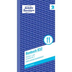 832 Bonbuch Kompaktblock mit Kellner-Nr. 2x50 Blatt gelb AVERY ZWECKFORM (4004182008324)