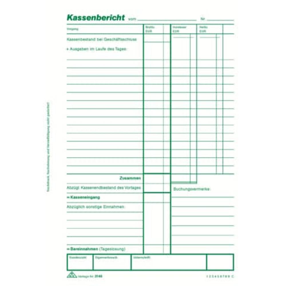 Kassenbericht Block mit Vorsteuer-Erfassung 50 Blatt DIN A5 RNK 3146 (4002871314602)