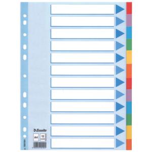 Register blanko Karton A4, 12 Blatt weiß farbige Taben Esselte 100194 (5902812001945)