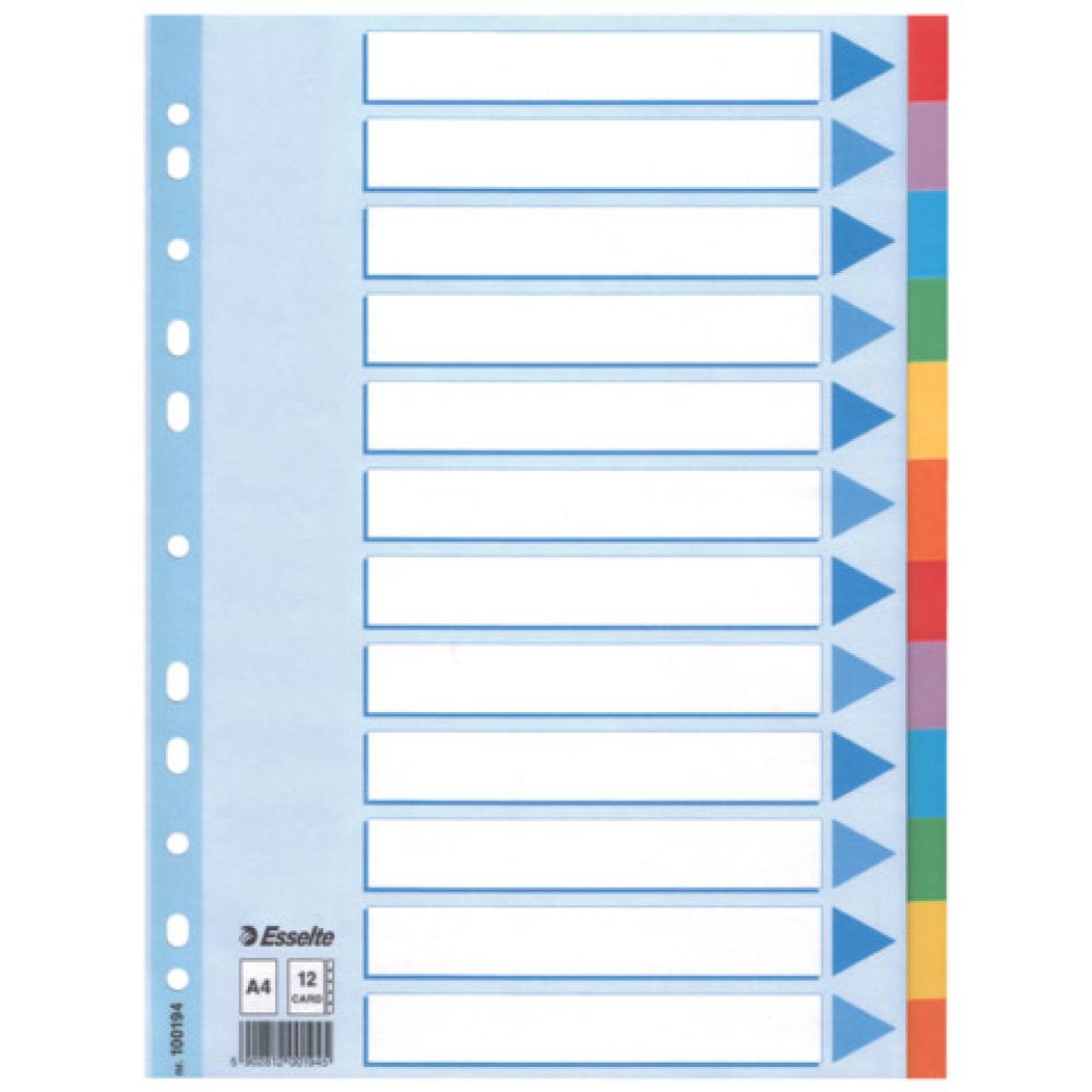 Register blanko Karton A4, 12 Blatt weiß farbige Taben Esselte 100194 (5902812001945)