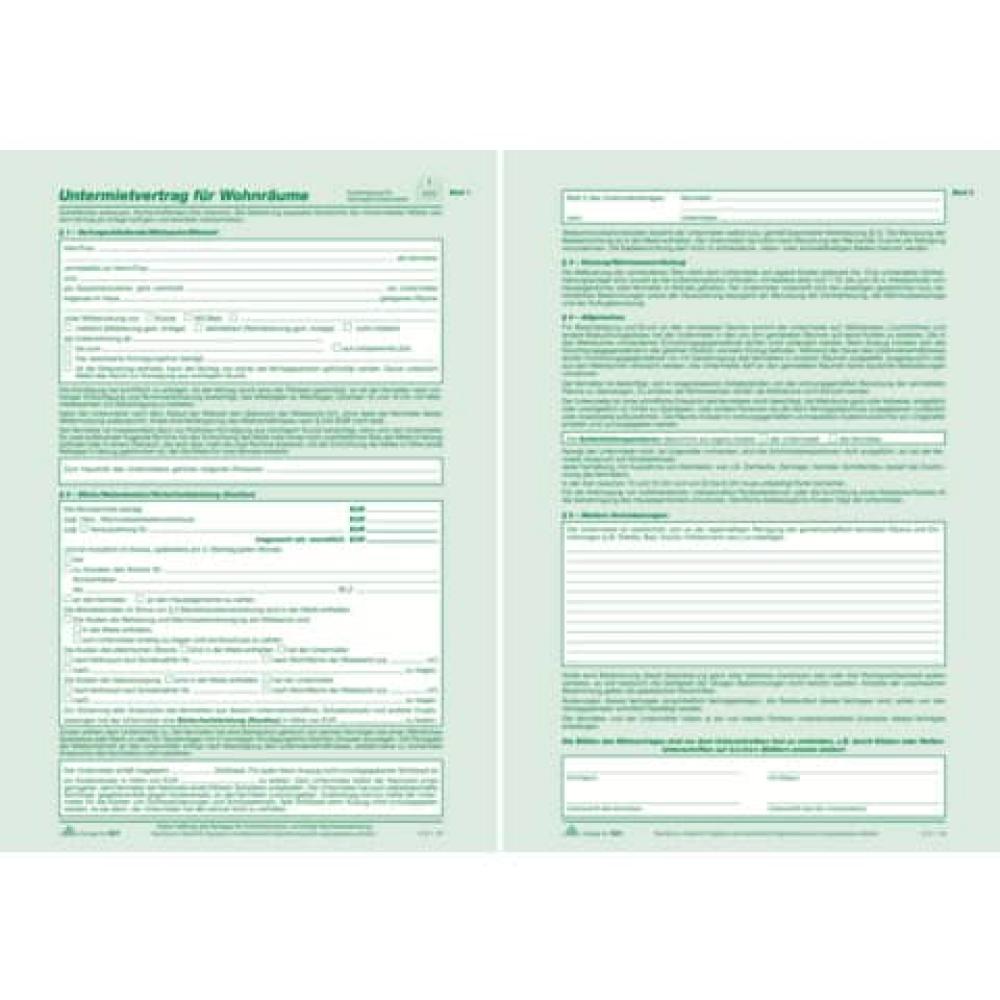 Untermietvertrag für Wohnräume SD 2x2 Blatt DIN A4 RNK 521 (4002871052108)