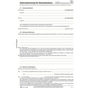 Untermietvertrag für Gewerberäume 4 Seiten gefalzt auf DIN A4 RNK 519 (4002871051903)