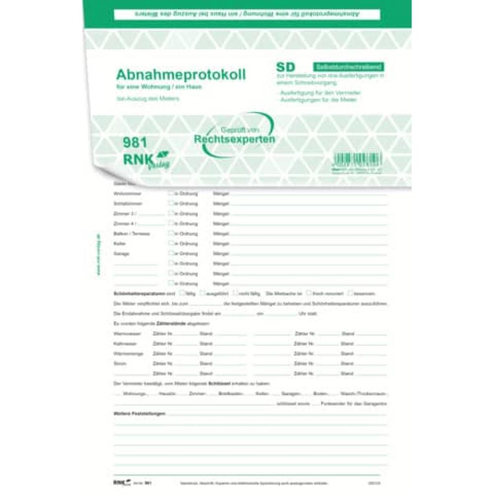 Wohnungs-Abnahmeprotokoll SD 2x2 Blatt DIN A4 RNK 981 (4002871098106)