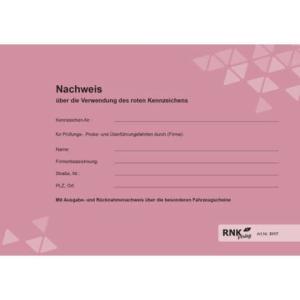 Nachweisheft für rote Kennzeichen 16 Seiten A5 quer RNK 3117 (4002871311700)