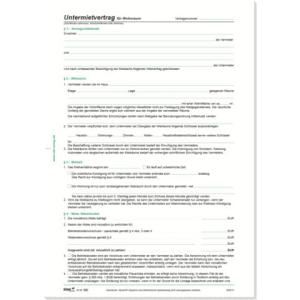 Untermietvertrag für Wohnräume 4 Seiten gefalzt auf DIN A4, 10 Stück RNK 520/10 (4002871052016)