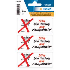 Hinweisetiketten Keine Werbung Anzeigenblatt wetterfest HERMA 5742 (4008705057424)