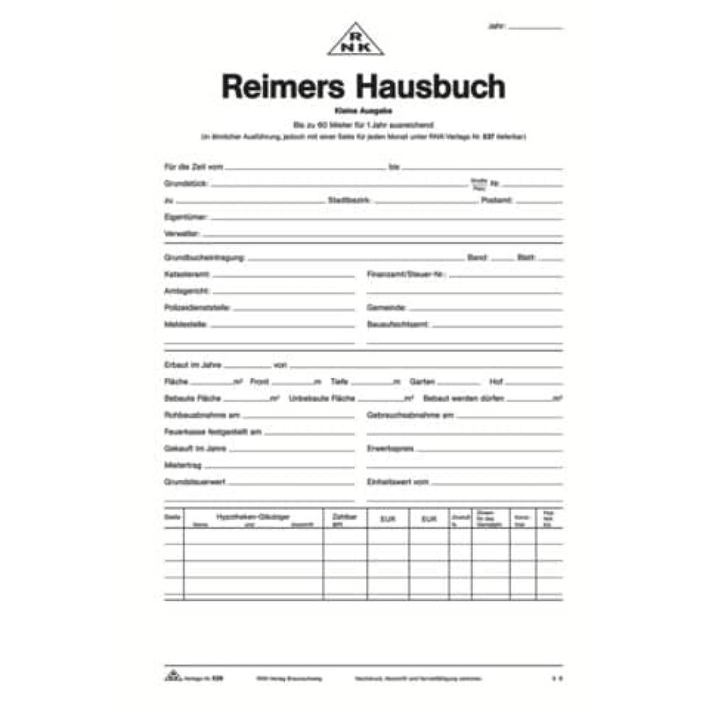Reimers Hausbuch 1 Seite für je 3 Monate mit Jahreszusammenstellung DIN A4 RNK 536 (4002871053600)