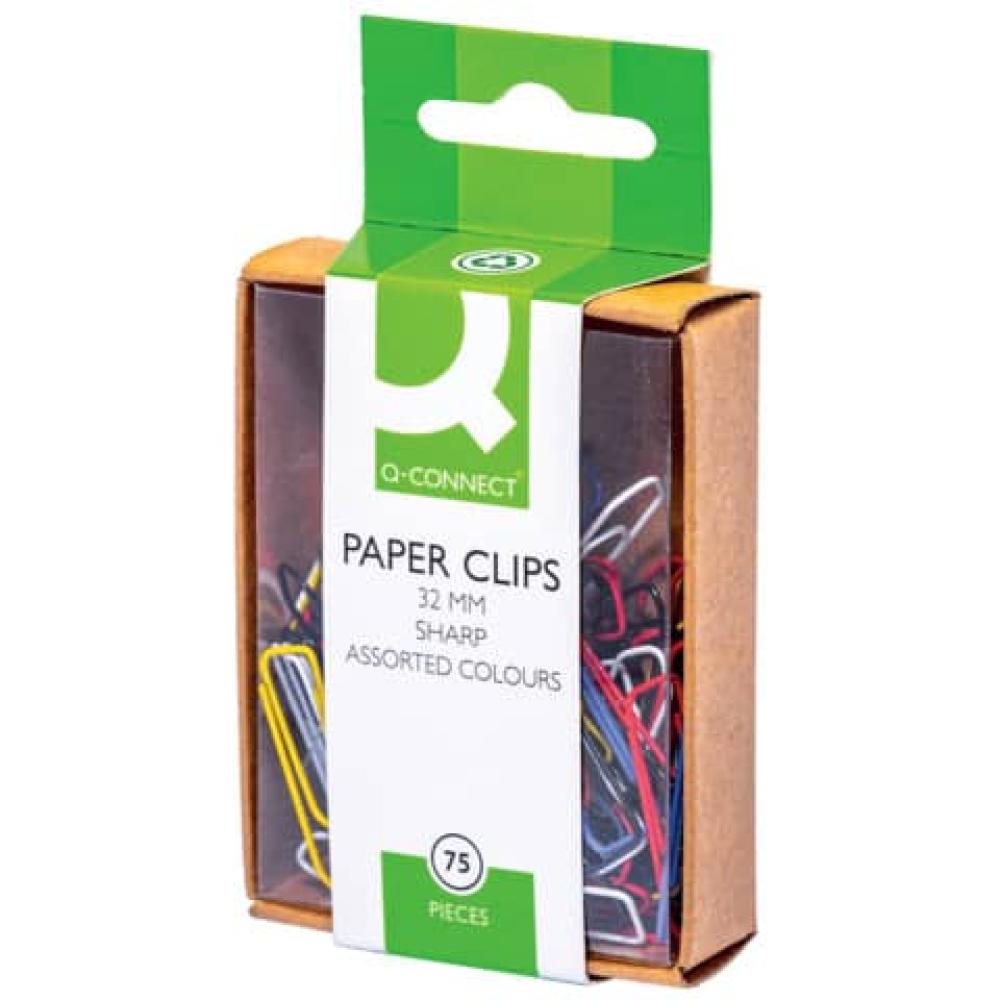 Büroklammern 32 mm glatt farbig sortiert 75 Stück Q-CONNECT KF02023 (5706003020230)