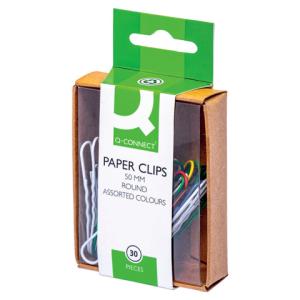 Aktenklammern 50 mm glatt farbig sortiert 30 Stück Q-CONNECT KF02026 (5705831020269)