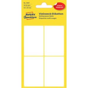Universal-Etiketten 54x35 mm 6 Blatt 24 Etiketten weiß AVERY ZWECKFORM 3087 (4004182030875)