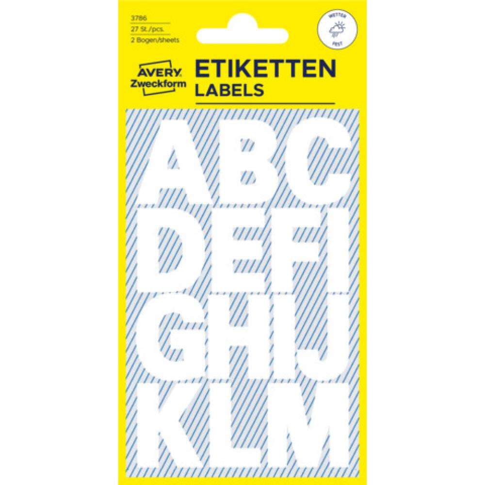 Buchstaben-Etiketten A-Z 25 mm weiß selbstklebend wetterfest 28 Etiketten AVERY ZWECKFORM 3786 (4004182037867)