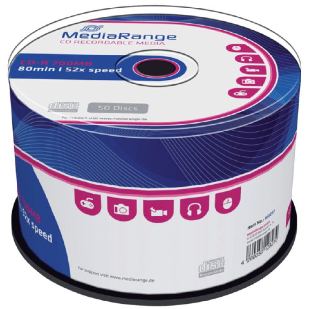 CD-R Rohlinge 700MB 80Min 52-fach Spindel Packung mit 50 Stück MEDIARANGE MR207 (4260057128270)