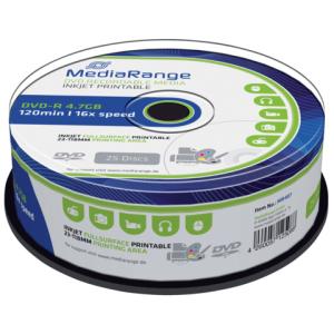 DVD-R 4.7GB 120Min 16-fach Spindel bedruckbar Packung mit 25 Stück MEDIARANGE MR407 (4260057125088)