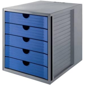 Schubladenbox SYSTEMBOX KARMA A4 C4, 5 geschlossene Schubladen grau-öko-blau HAN 14508-16 (4012473145801)