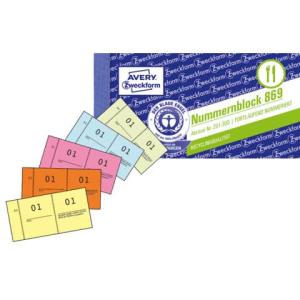 869 Nummernblock 5-farbig 10 Blocks nummeriert 1-1000, 2 Blocks je Farbe AVERY ZWECKFORM (4004182008690)