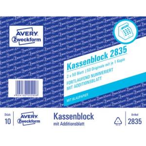 Kassenblock Kompaktblock fortlaufend nummeriert 2x50 Blatt weiß AVERY ZWECKFORM 2835 (4004182028353)