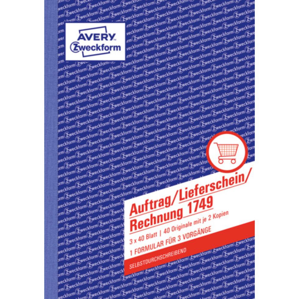 Auftrag Lieferschein Rechnung DIN A5, selbstdurchschreibend 3x40 Blatt weiß gelb rosa AVERY ZWECKFORM 1749 (400418201749