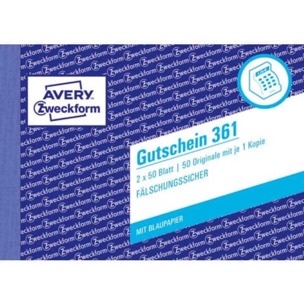 361 Gutschein DIN A6 quer fälschungssicher 2x50 Blatt weiß gelb AVERY ZWECKFORM (4004182003619)