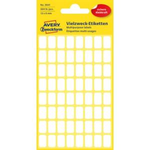 Mini-Organisations-Etiketten 13x8 mm 6 Blatt 384 Etiketten weiß AVERY ZWECKFORM 3041 (4004182030417)