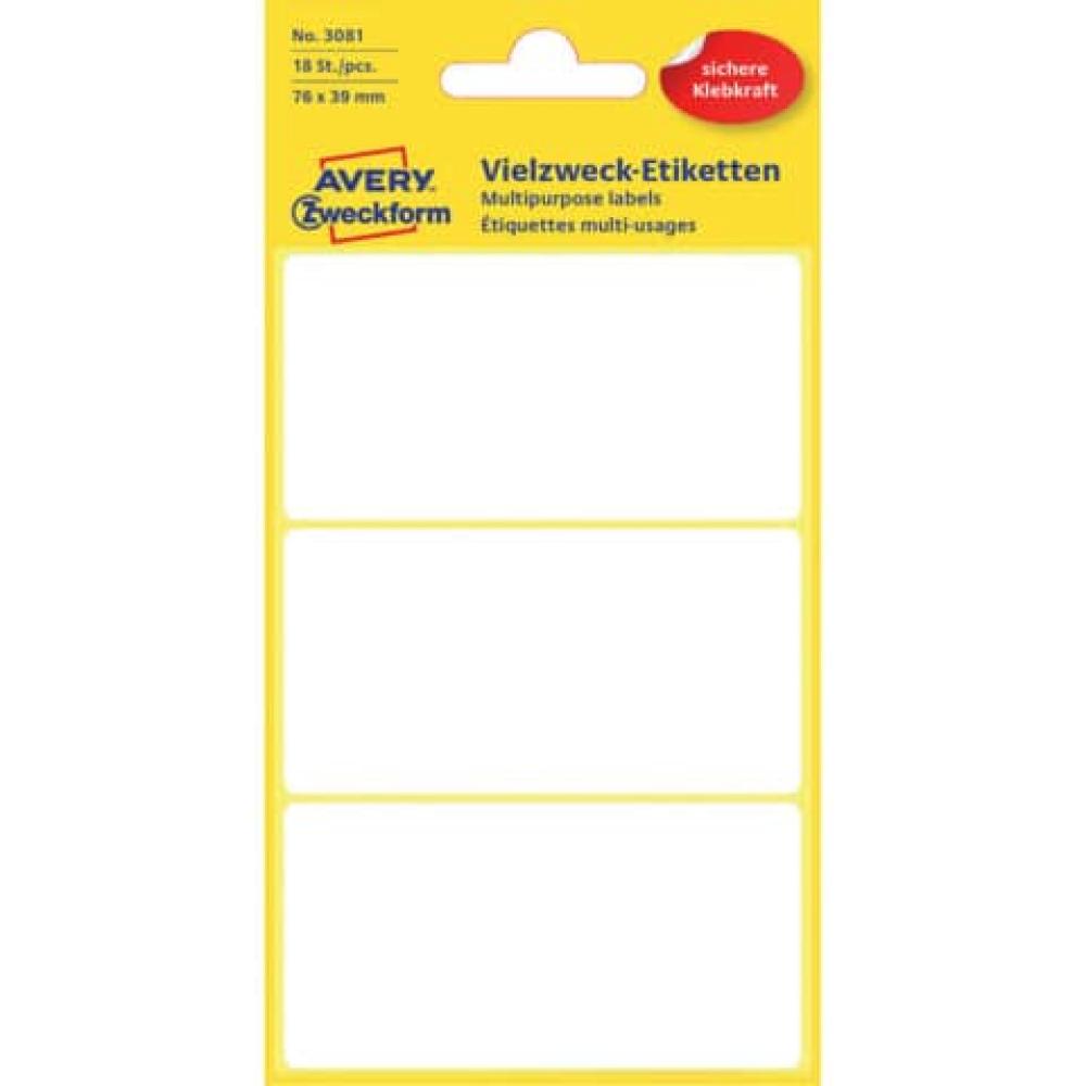 Universal-Etiketten 76x39 mm 6 Blatt 18 Etiketten weiß AVERY ZWECKFORM 3081 (4004182030813)