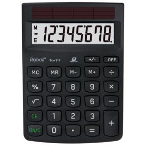 Tischrechner Eco 310, 100%Solar einzeilig 8 Stellen 102x143x29mmschwarz REBELL 802359 (8595179504104)