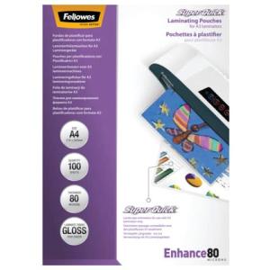 Laminierfolie Enhance SuperQuick A4, glänzende 80 Mikron 100 Blatt FELLOWES 5440001 (0077511544002)