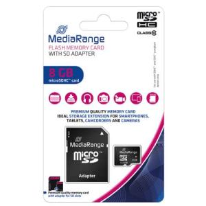 Micro SDHC Speicherkarte 8GB Klasse 10 mit SD-Karten Adapter MEDIARANGE MR957 (4260283113514)
