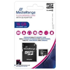 Micro SDHC Speicherkarte 16GB Klasse 10 mit SD-Karten Adapter MEDIARANGE MR958 (4260283113538)