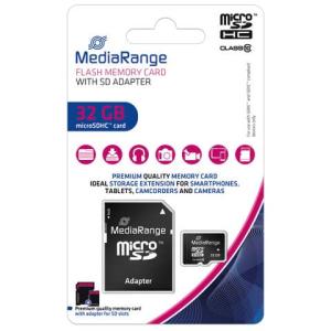 Micro SDHC Speicherkarte 32GB Klasse 10 mit SD-Karten Adapter MEDIARANGE MR959 (4260283113552)