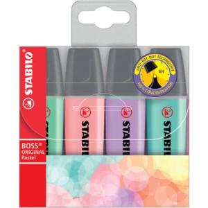 Textmarker BOSS ORIGINAL Pastel 4er Pack Hauch von Minzgrün rosiges Rouge Schimmer von Lila zartes Türkis STABILO 70/4-2