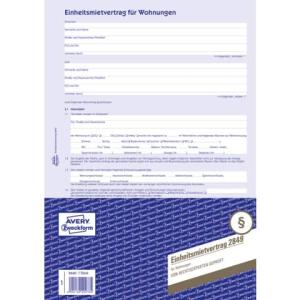 Einheitsmietvertrag Wohnungen DIN A4, mit Hausordnung 1 Satz blau AVERY ZWECKFORM 2849 (4004182028490)