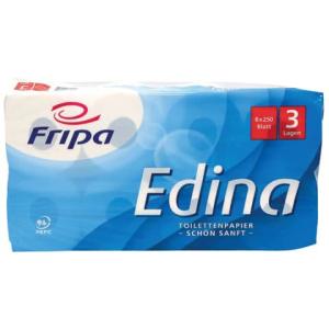Toilettenpapier Edina 3-lagig geprägt hochweiß 8 Rollen a 250 Blatt FRIPA 1010810 (4000883091351)