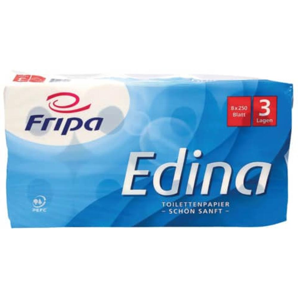 Toilettenpapier Edina 3-lagig geprägt hochweiß 8 Rollen a 250 Blatt FRIPA 1010810 (4000883091351)