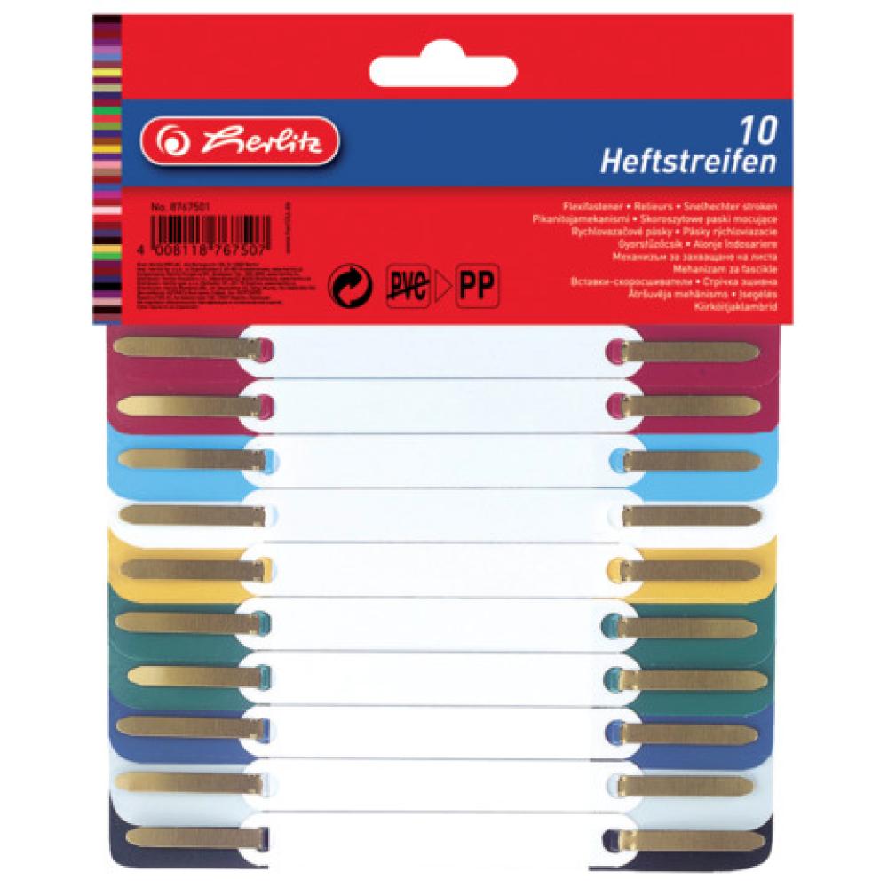 Heftstreifen 34x150 mm PP-Folie 10 Stück sortiert HERLITZ 100810120 (4008118767507)