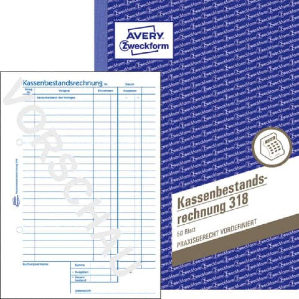 318 Kassenbestandsrechnung DIN A5, vorgelocht 50 Blatt weiß AVERY ZWECKFORM (4004182003183)
