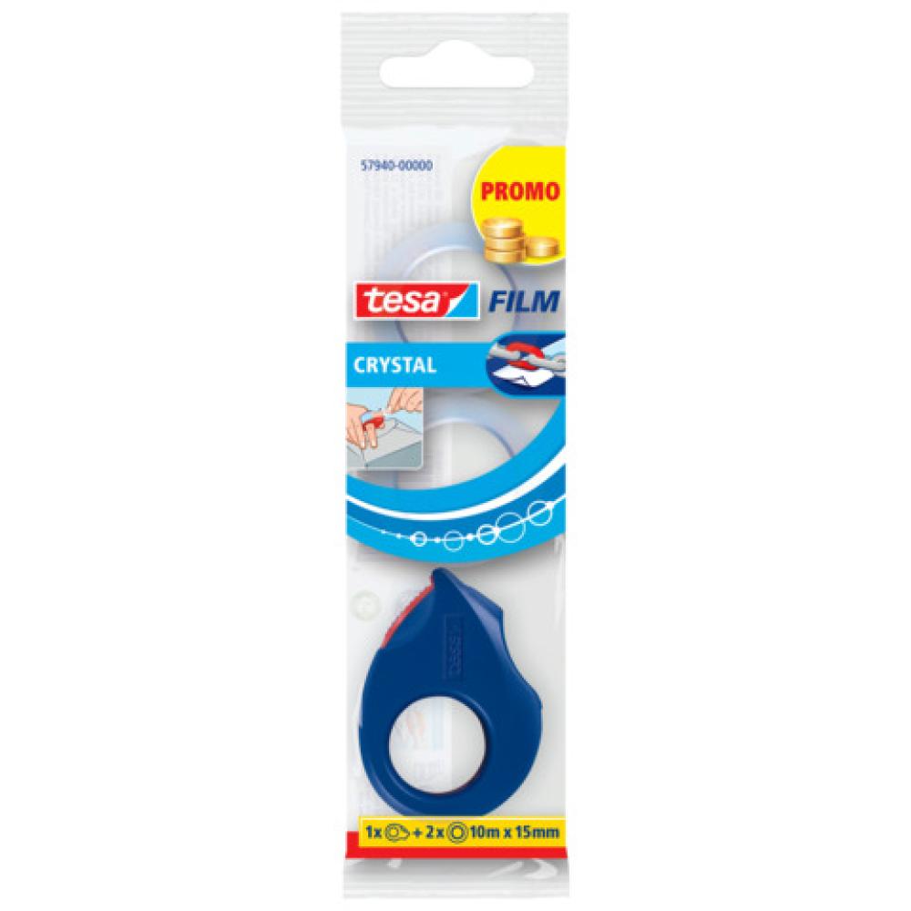 Handabroller Mini 10x15 mm blau inkl. 2 Rollen Klebefilm kristall-klar TESA 57940-0-1 (4042448015594)