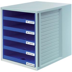 Schublabdenbox SCHRANK-SET A4 C4, 5 offene Schubladen lichtgrau blau HAN 1401-14 (4012473140196)