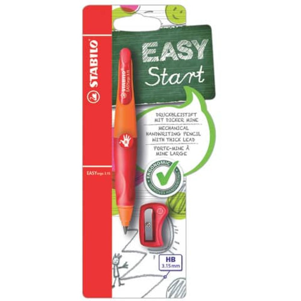 Ergonomischer Druck-Bleistift für Rechtshänder EASYergo 3.15 in orange rot Einzelstift inklusive 1 dicken Mine Härtegrad