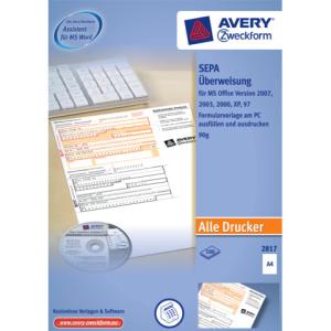 Sepa-Überweisung A4, inkl. Software-CD 100 Blatt AVERY ZWECKFORM 2817 (4004182028179)