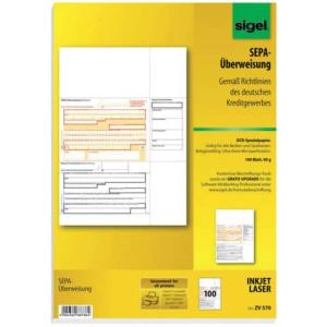 PC-SEPA-Überweisung Gültig für alle Banken und Sparkassen 100 Stück SIGEL ZV570 (4004360887864)