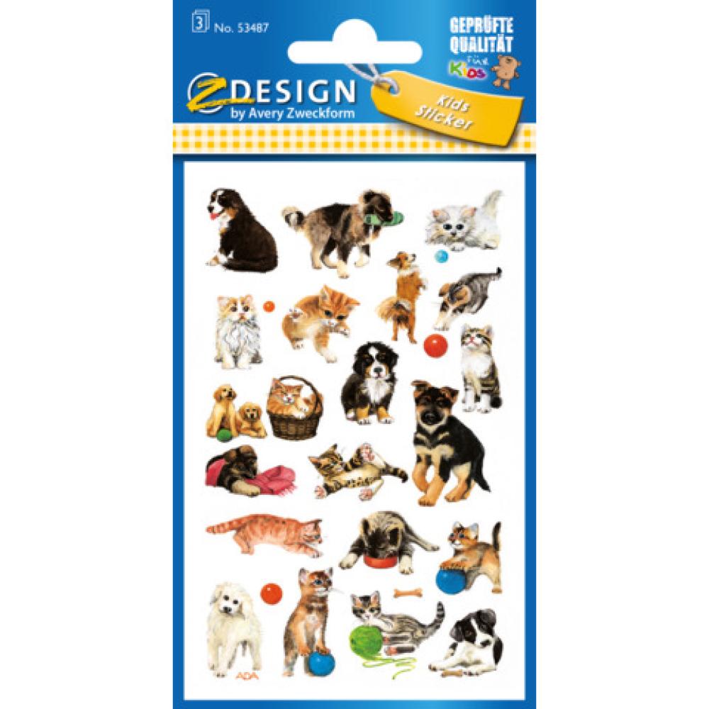 Z-Design Kinder Sticker Katzen Hunde 3 Bogen 63 Sticker AVERY ZWECKFORM 53487 (4004182534878)